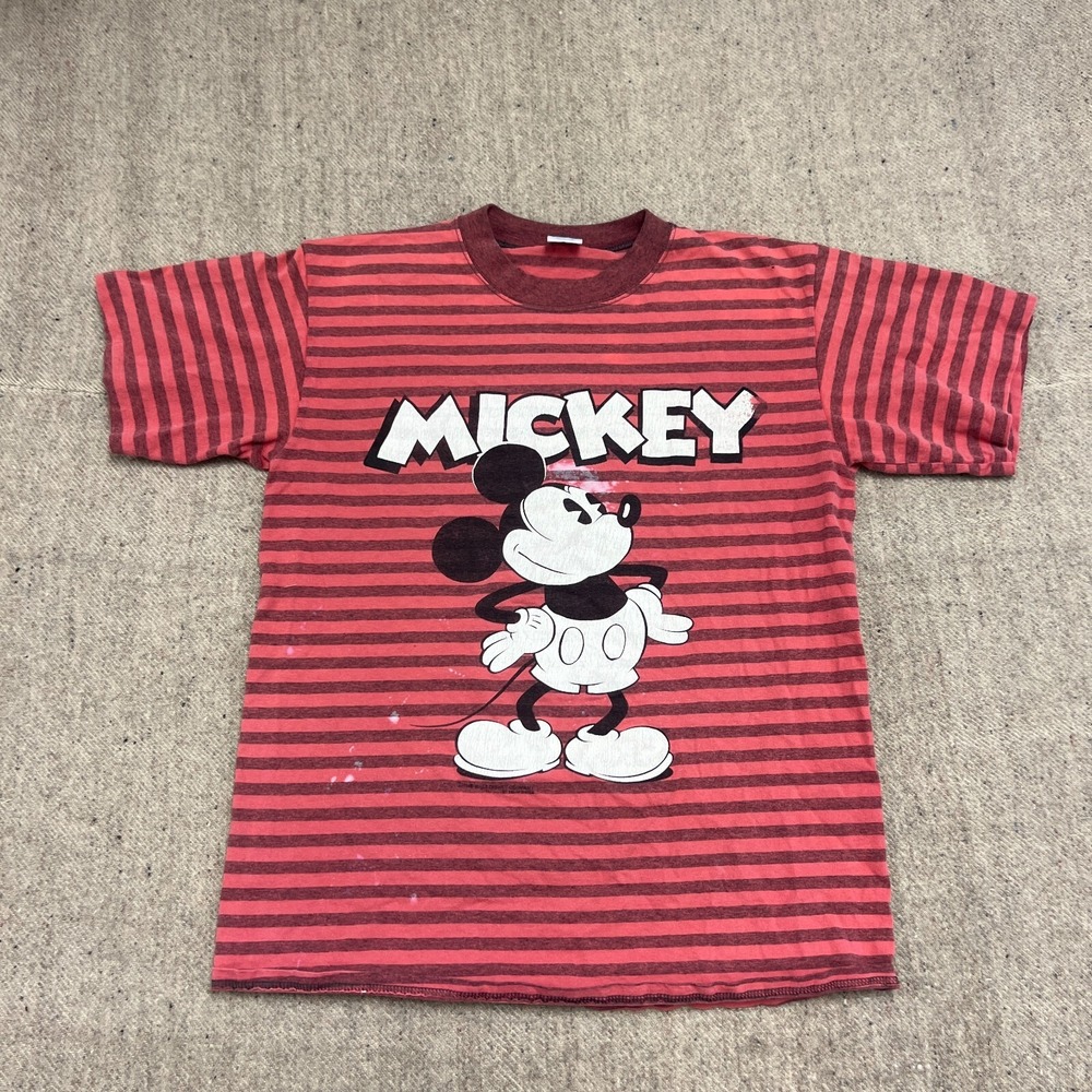 Vintage Mickey Mouse Shirt Mens Large Red 1990s‎ Striped Disney